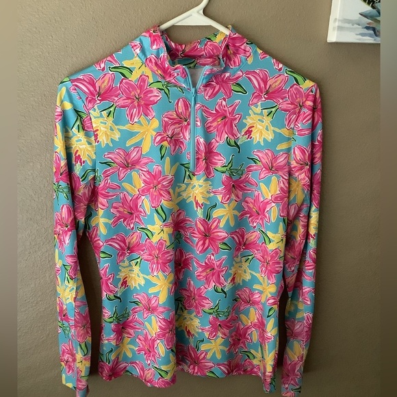 Gottex Women’s Small 1/4 Zip L/S Shirt - Pink Blue Floral - Golf/Tennis/Swim - Picture 1 of 5